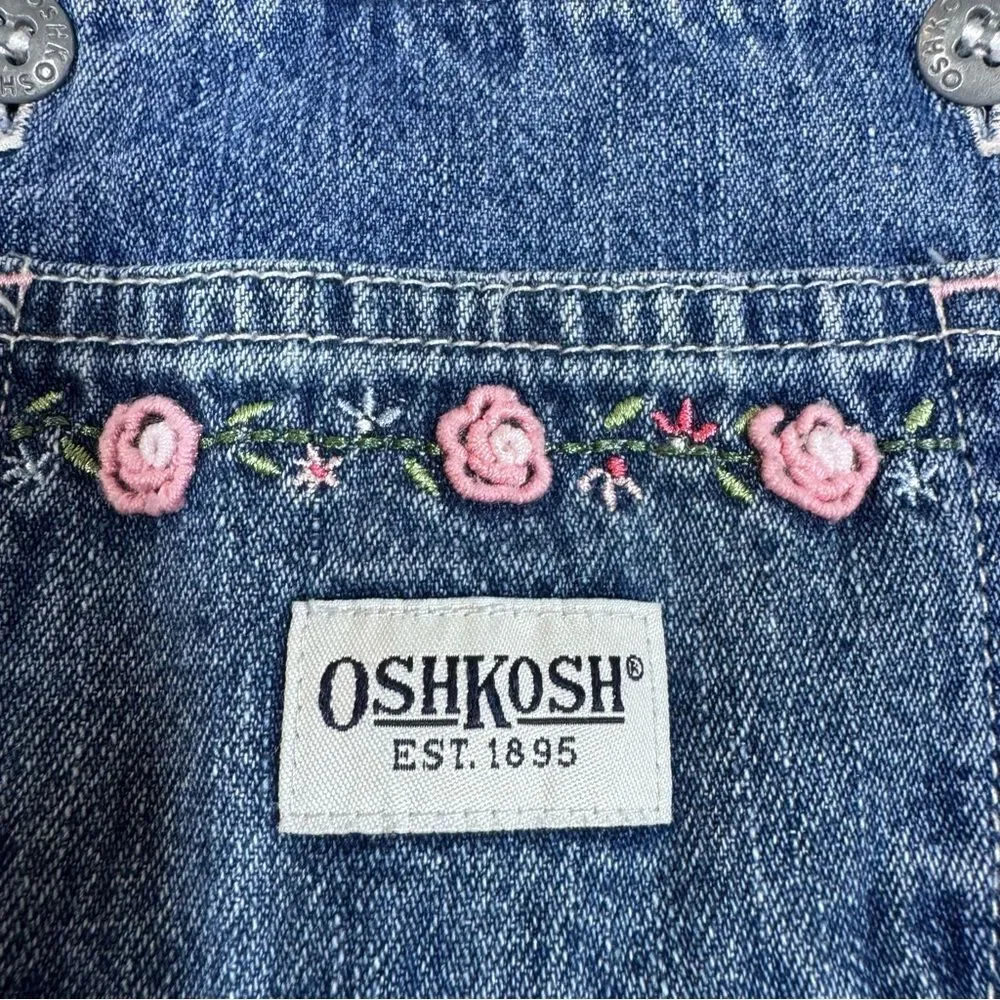 Oshkosh Vintage Baby Girl Rose Floral Denim Bib Overalls Patchwork Quilt 18 Mo